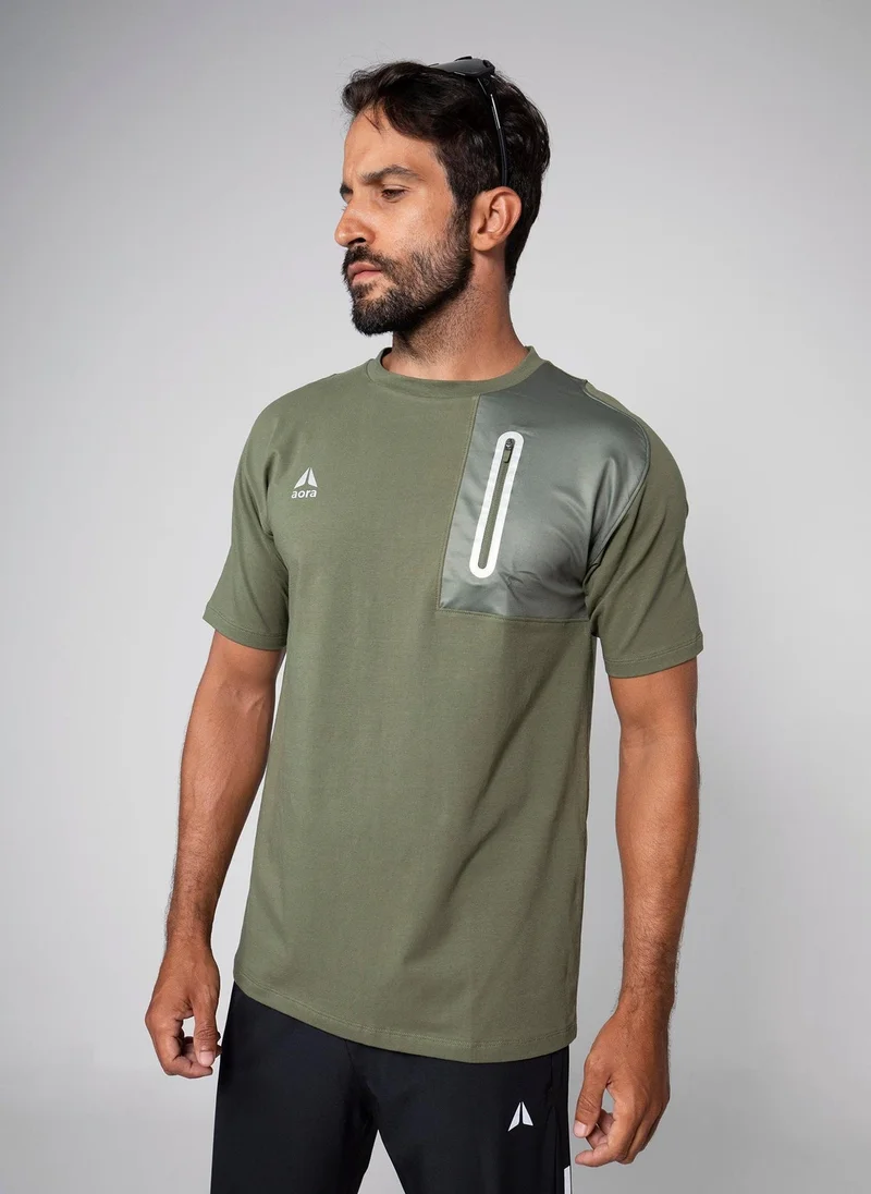 Aora Men’s Utility T-Shirt – Durable Lightweight Tee with Hidden Storage for Training, Travel & Daily Commute (Olive)